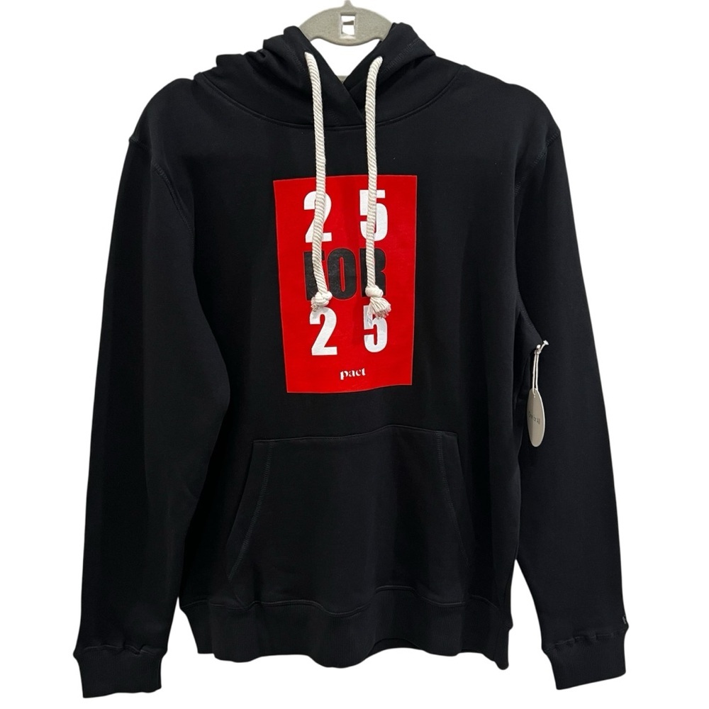 NWT Pact One for All Organic Cotton 25 for 25 Graphic Hoodie Black Unisex XS - Picture 3 of 16